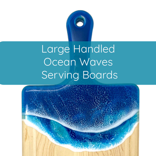 Large Handled Ocean Waves Serving Boards